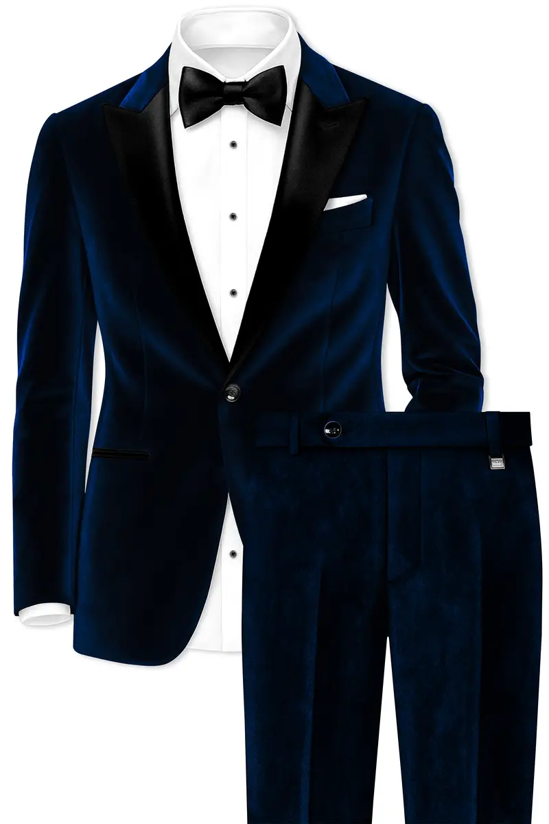 Noctivell-Cinder Blue Velvet Peak Lapel Tuxedo Suit 4