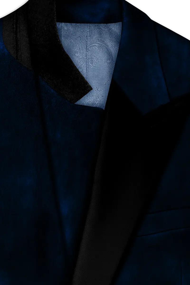 Noctivell-Cinder Blue Velvet Peak Lapel Tuxedo Suit 6