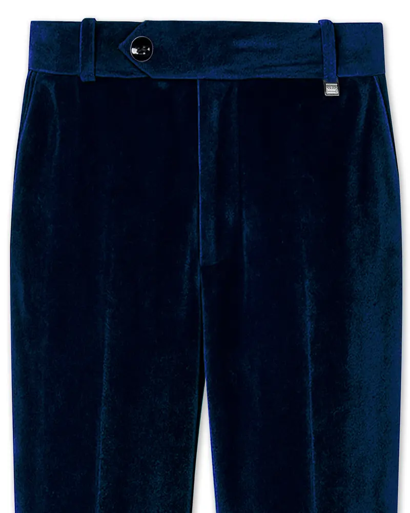 Noctivell-Cinder Blue Velvet Stretchable Waistband Pant 1