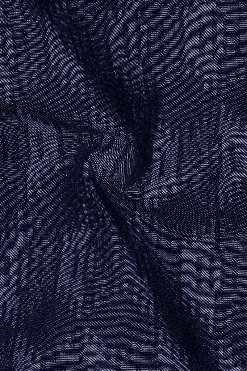 Noctivell-Nightfall Denim Blue Ikat Textured Super Soft Premium Cotton Casual Shirt 3