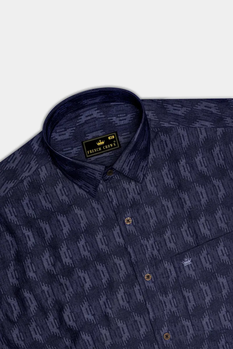 Noctivell-Nightfall Denim Blue Ikat Textured Super Soft Premium Cotton Casual Shirt 5