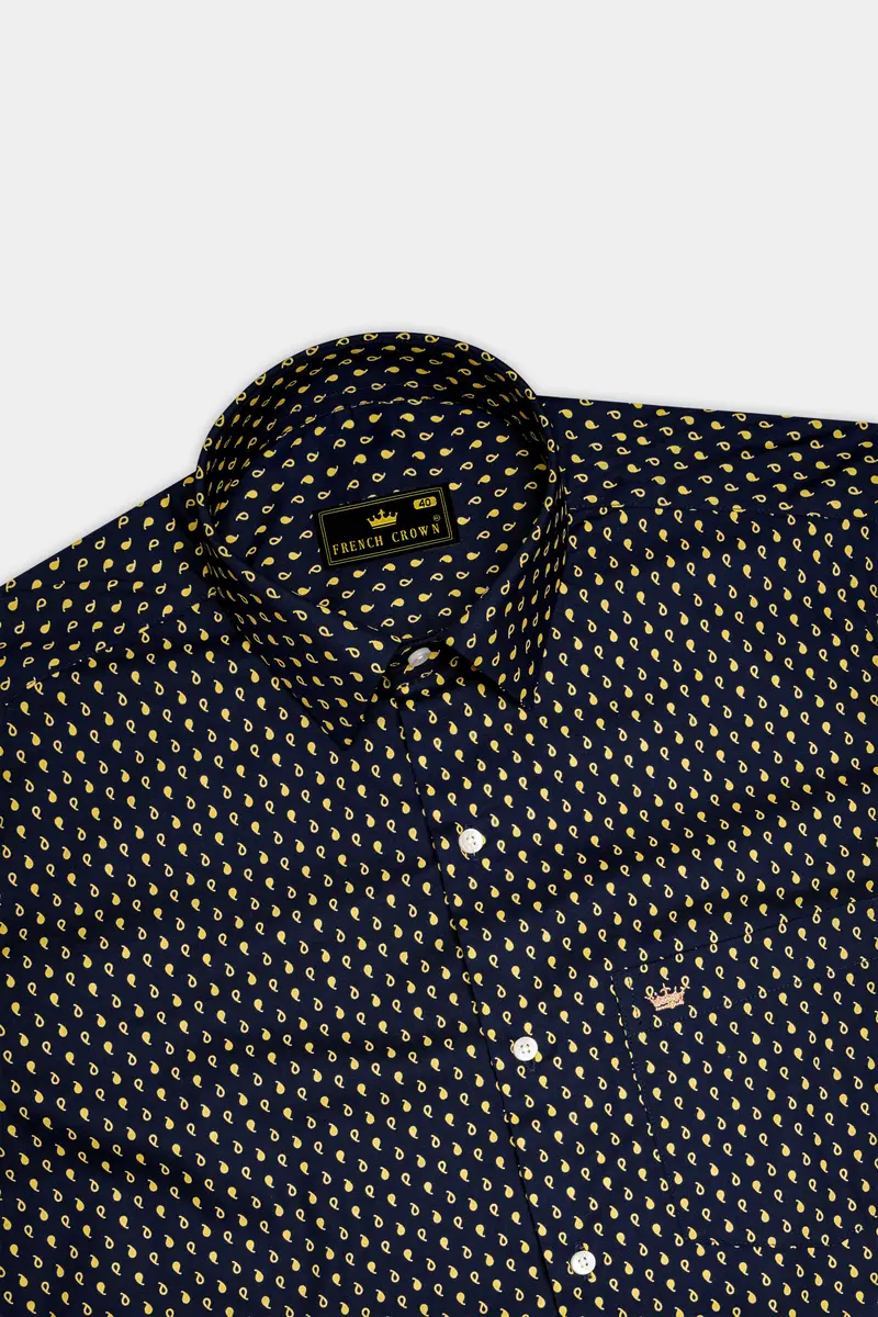 Noctivra-Vulcan Blue And Pavlova Yellow Midnight Paisley Printed Super Soft Premium Cotton Dress Shirt 5