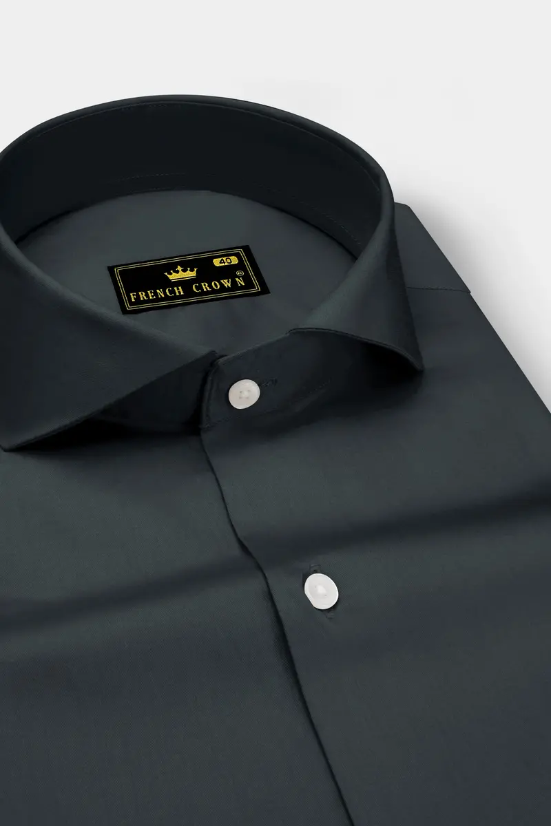 Nocturo-Charcoal Gray Subtle Sheen Super Soft Premium Cotton Cut Away Collar Dress Shirt 2