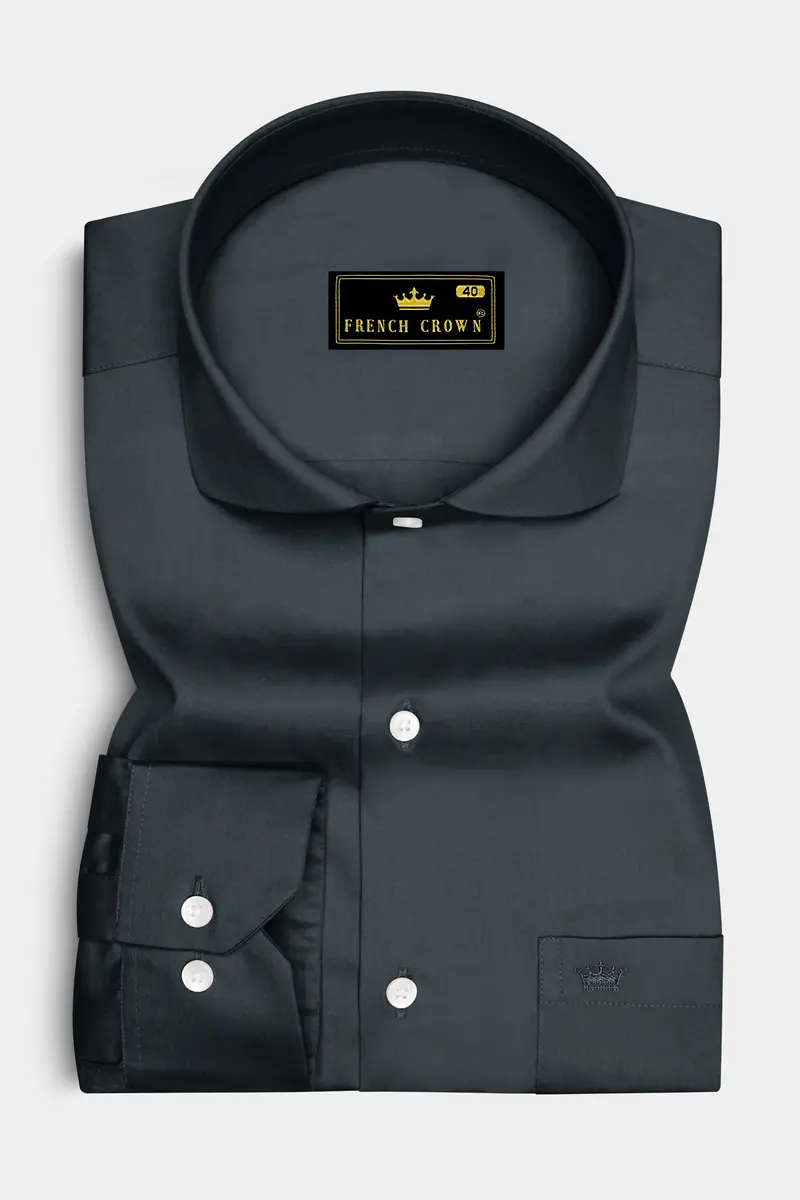 Nocturo-Charcoal Gray Subtle Sheen Super Soft Premium Cotton Cut Away Collar Dress Shirt 4