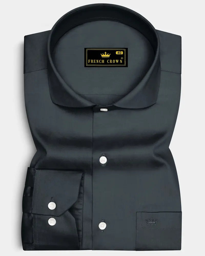 Nocturo-Charcoal Gray Subtle Sheen Super Soft Premium Cotton Cut Away Collar Dress Shirt 6