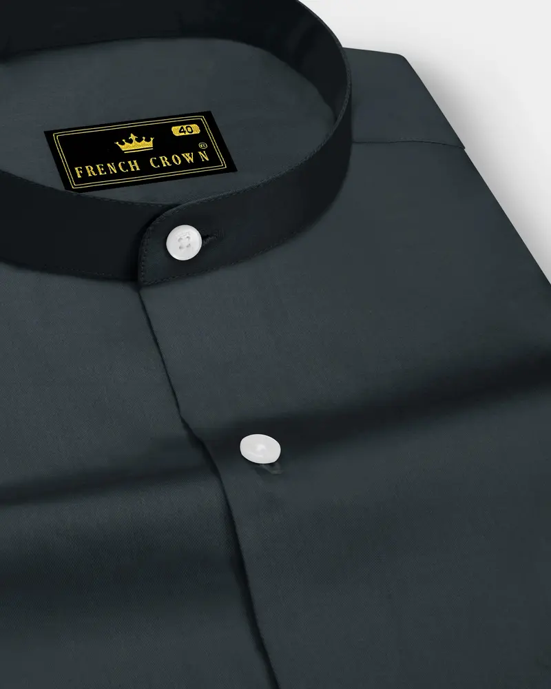 Nocturo-Charcoal Gray Subtle Sheen Super Soft Premium Cotton Mandarin Dress Shirt 1
