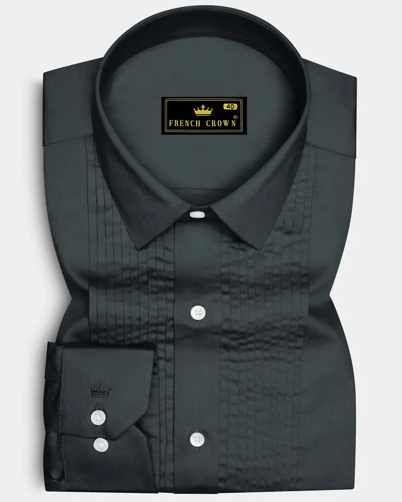 Nocturo-Charcoal Gray Subtle Sheen Super Soft Premium Cotton Tuxedo Dress Shirt 1
