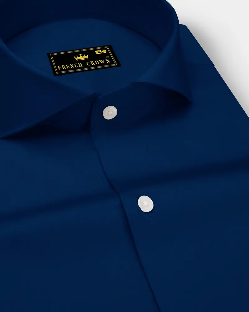Nocturo Prussian Blue Subtle Sheen Super Soft Premium Cotton Cut Away Collar Dress Shirt 1