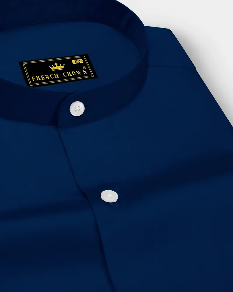 Nocturo Prussian Blue Subtle Sheen Super Soft Premium Cotton Mandarin Dress Shirt 1