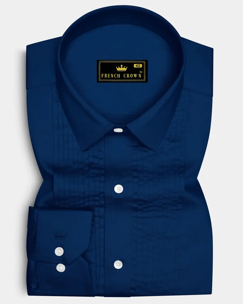 Nocturo Prussian Blue Subtle Sheen Super Soft Premium Cotton Tuxedo Dress Shirt 1