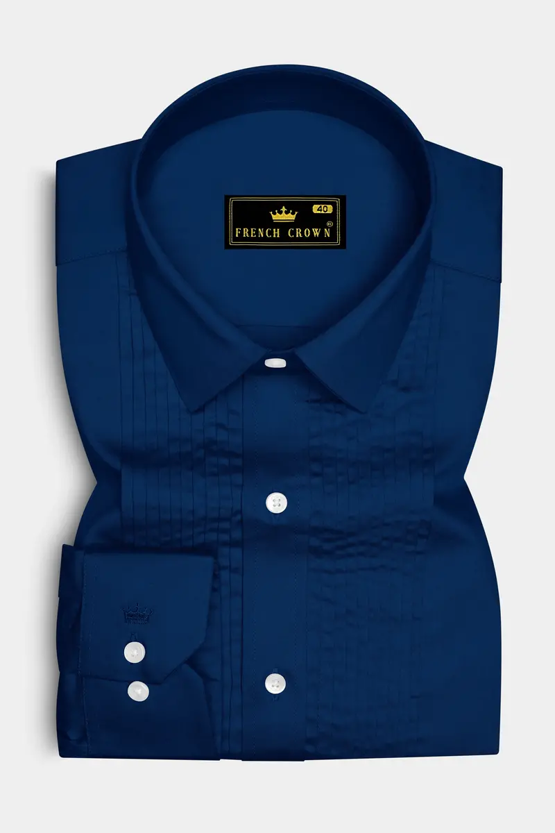 Nocturo Prussian Blue Subtle Sheen Super Soft Premium Cotton Tuxedo Dress Shirt 2