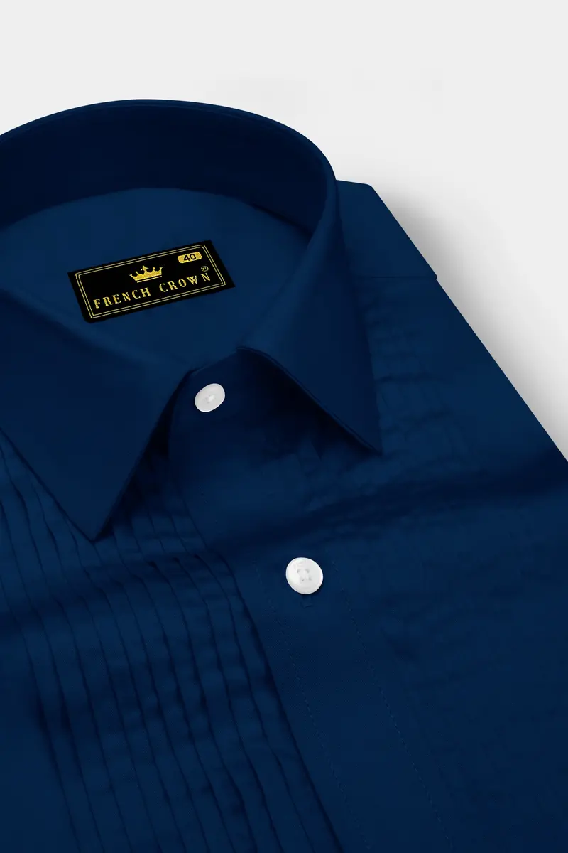 Nocturo Prussian Blue Subtle Sheen Super Soft Premium Cotton Tuxedo Dress Shirt 4