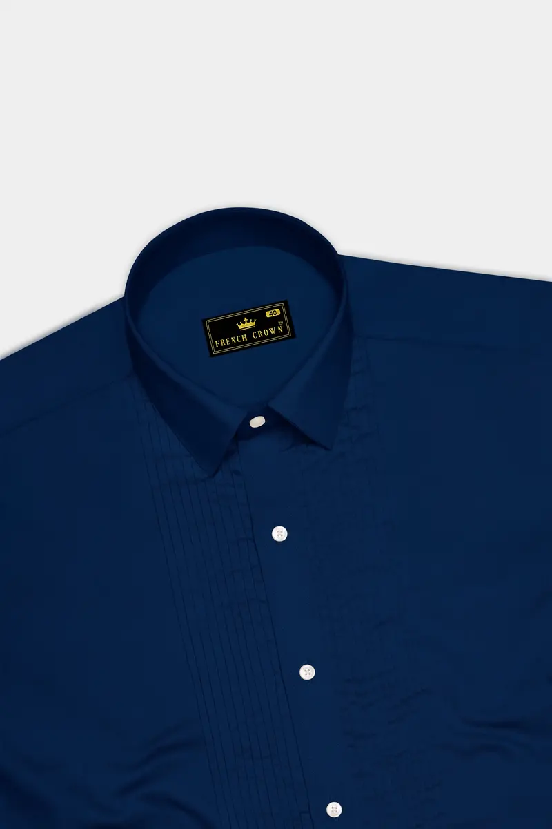 Nocturo Prussian Blue Subtle Sheen Super Soft Premium Cotton Tuxedo Dress Shirt 5