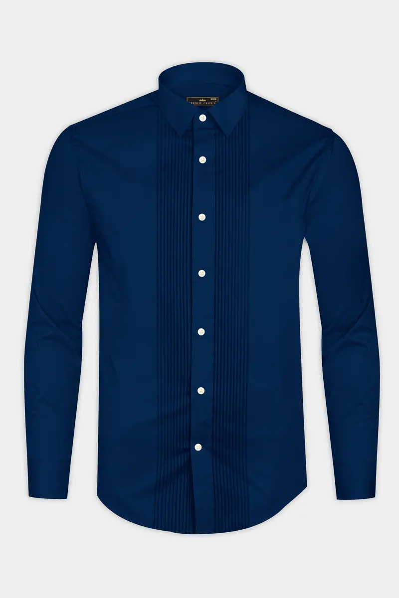Nocturo Prussian Blue Subtle Sheen Super Soft Premium Cotton Tuxedo Dress Shirt 6
