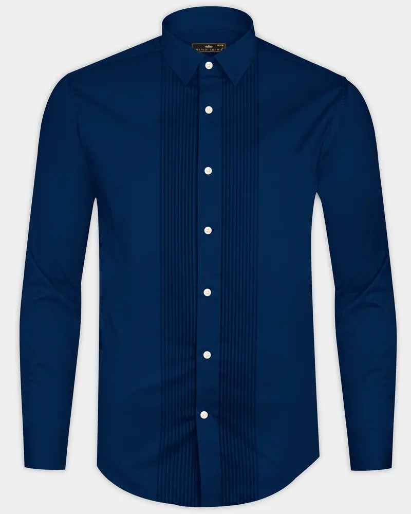 Nocturo Prussian Blue Subtle Sheen Super Soft Premium Cotton Tuxedo Dress Shirt 8