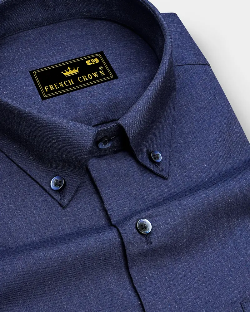 Nocturo Rhino Blue Textured Premium Denim Dress Shirt 1