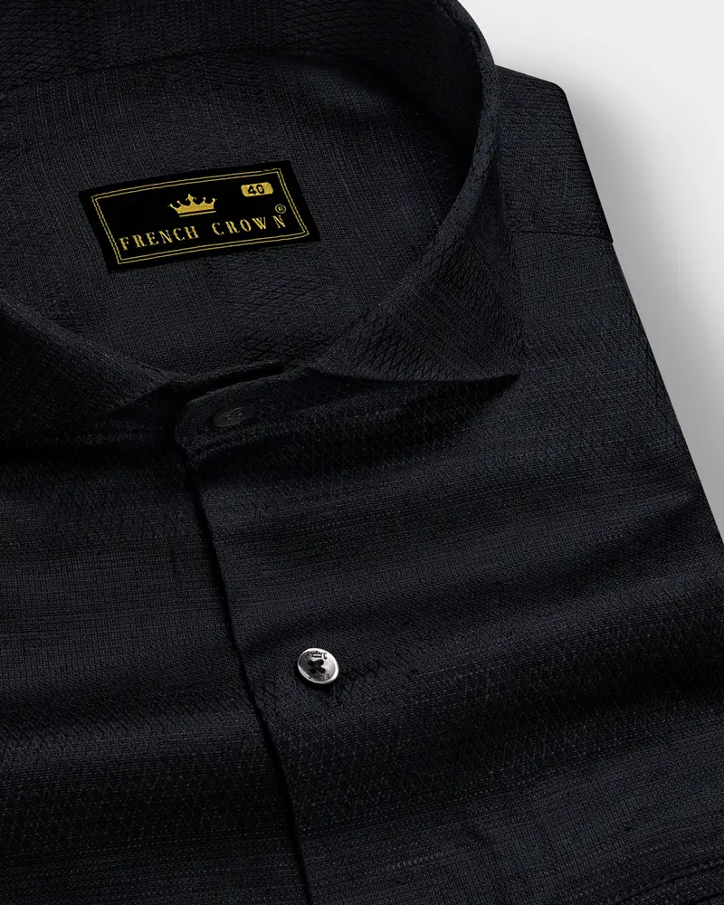 Noir Crest-Jade Black Dobby Textured Premium Giza Cotton Dress Shirt 1