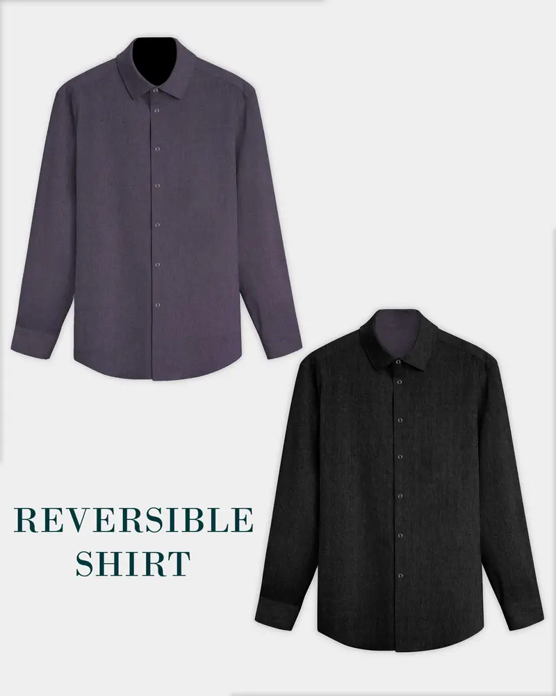 Noir Drift-Zeus Black And Fuscous Gray Solid Premium Giza Cotton Reversible Shirt 1