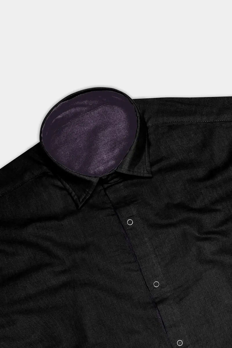 Noir Drift-Zeus Black And Fuscous Gray Solid Premium Giza Cotton Reversible Shirt 11