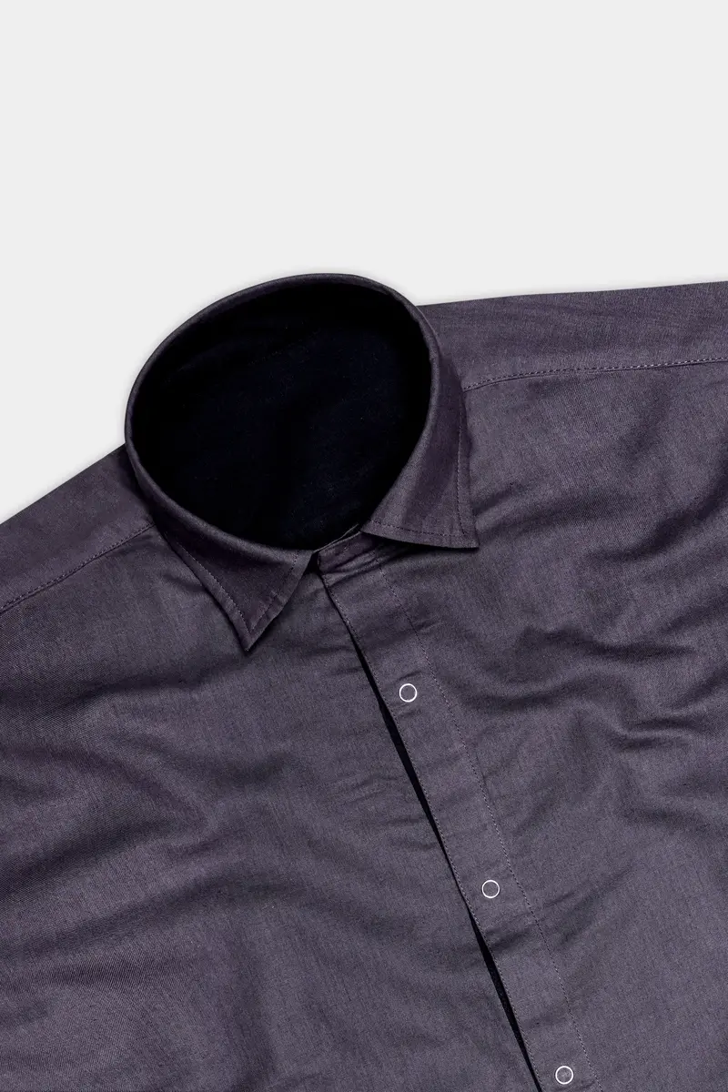 Noir Drift-Zeus Black And Fuscous Gray Solid Premium Giza Cotton Reversible Shirt 12