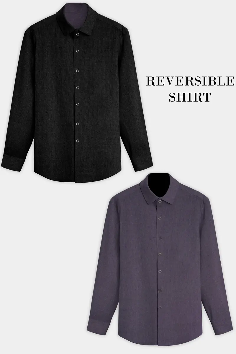 Noir Drift-Zeus Black And Fuscous Gray Solid Premium Giza Cotton Reversible Shirt 2