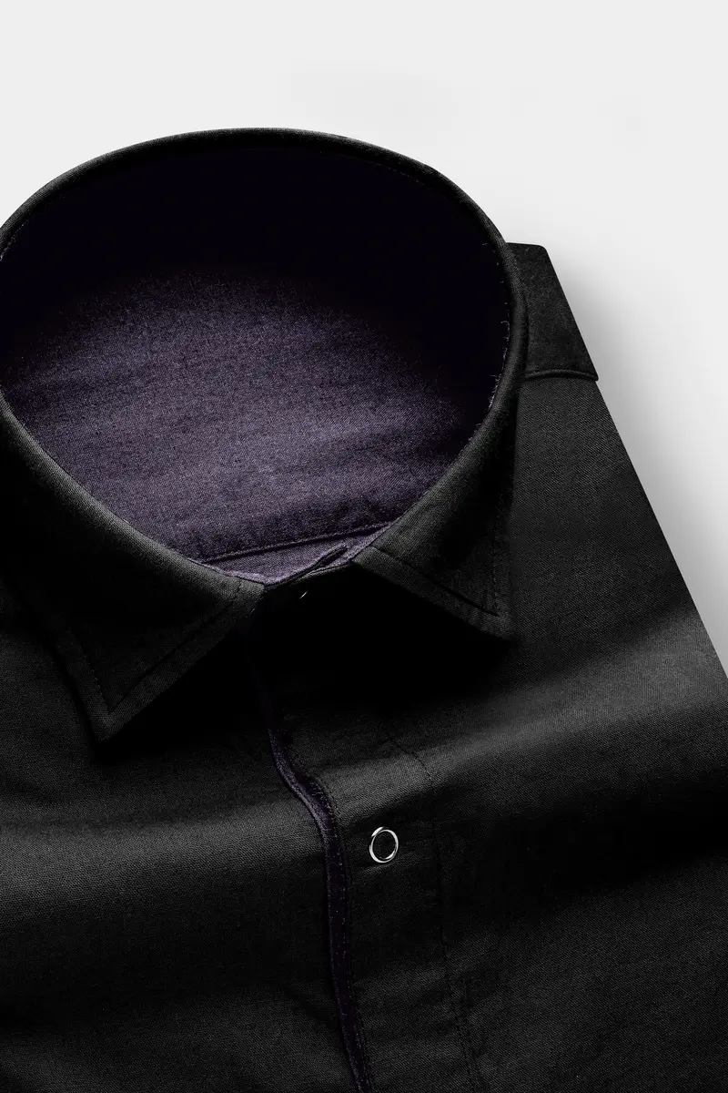 Noir Drift-Zeus Black And Fuscous Gray Solid Premium Giza Cotton Reversible Shirt 7