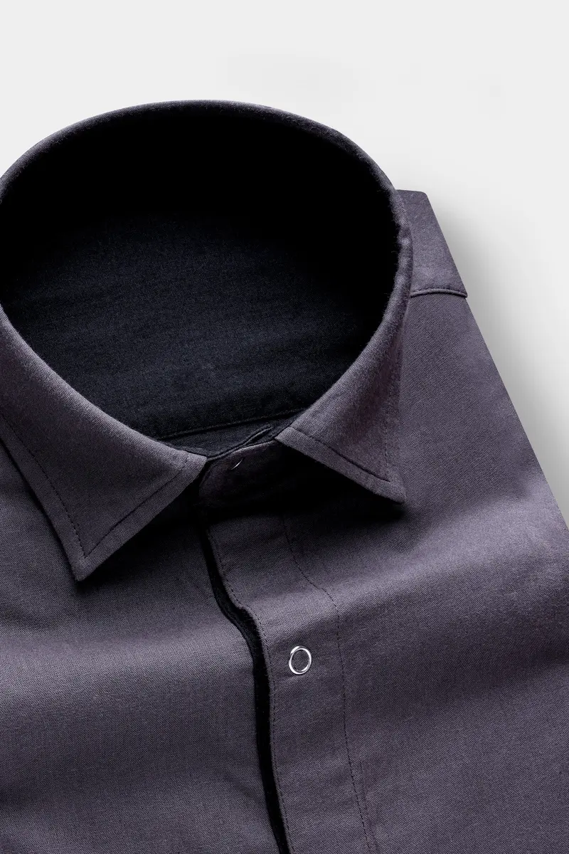 Noir Drift-Zeus Black And Fuscous Gray Solid Premium Giza Cotton Reversible Shirt 8