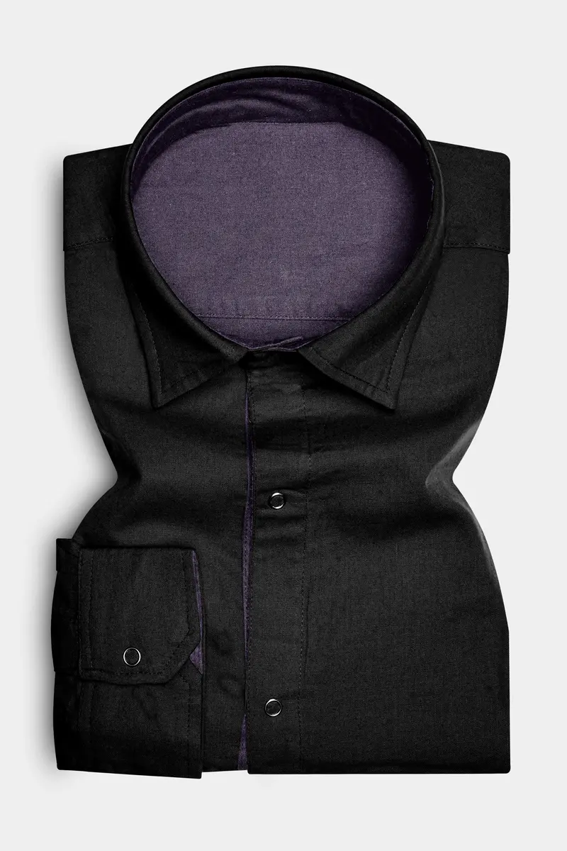 Noir Drift-Zeus Black And Fuscous Gray Solid Premium Giza Cotton Reversible Shirt 9