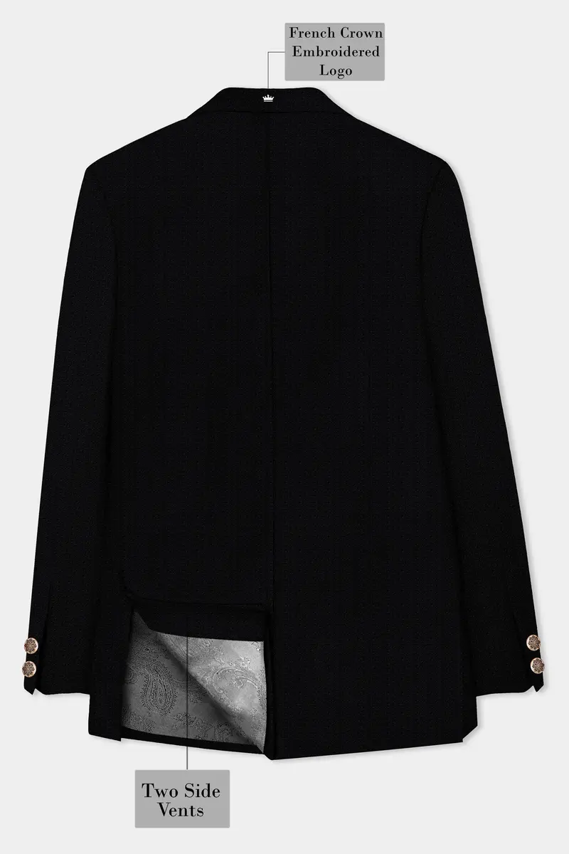 Noir-Jade Black Textured Wool Rich Cross Placket Bandhgala Blazer 7