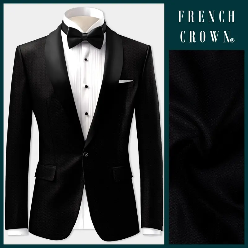 Noir-Jade Black Textured Wool Rich Tuxedo Blazer 1