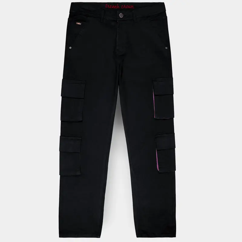 Noir-Midnight Black Clean Look Stretchable Cargo Denim 1