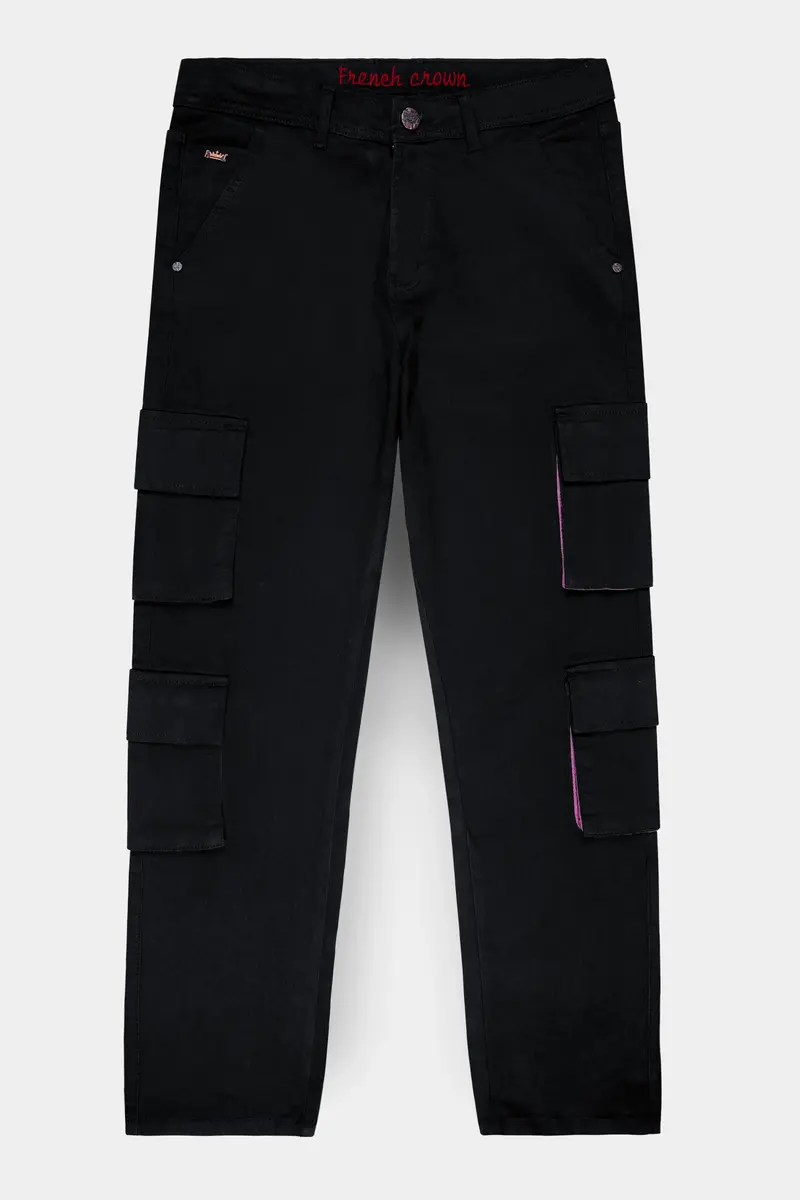 Noir-Midnight Black Clean Look Stretchable Cargo Denim 2