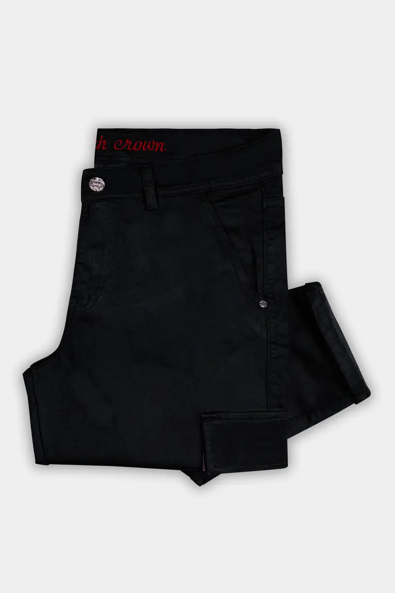 Noir-Midnight Black Clean Look Stretchable Cargo Denim 5