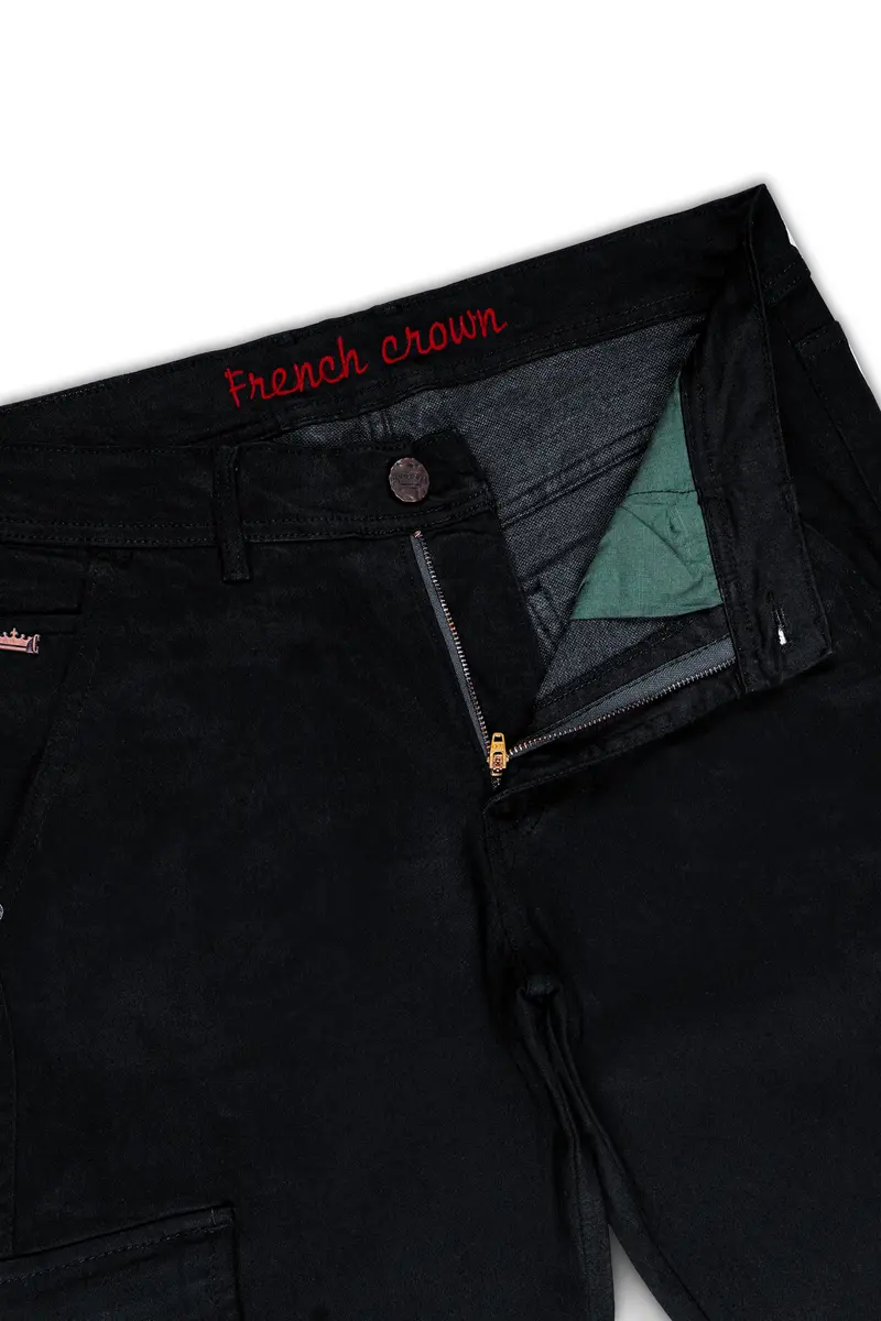Noir-Midnight Black Clean Look Stretchable Cargo Denim 6