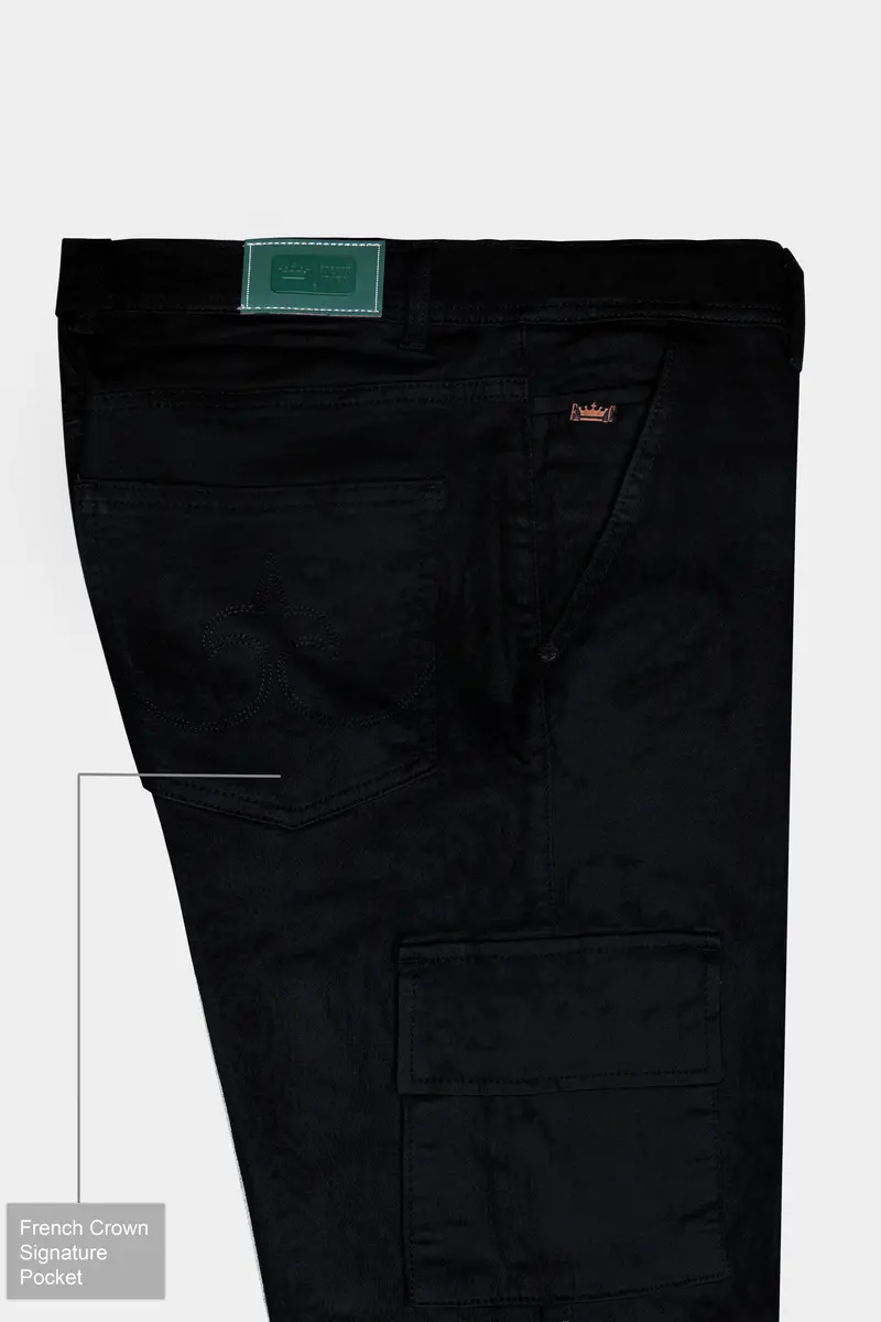 Noir-Midnight Black Clean Look Stretchable Cargo Denim 7