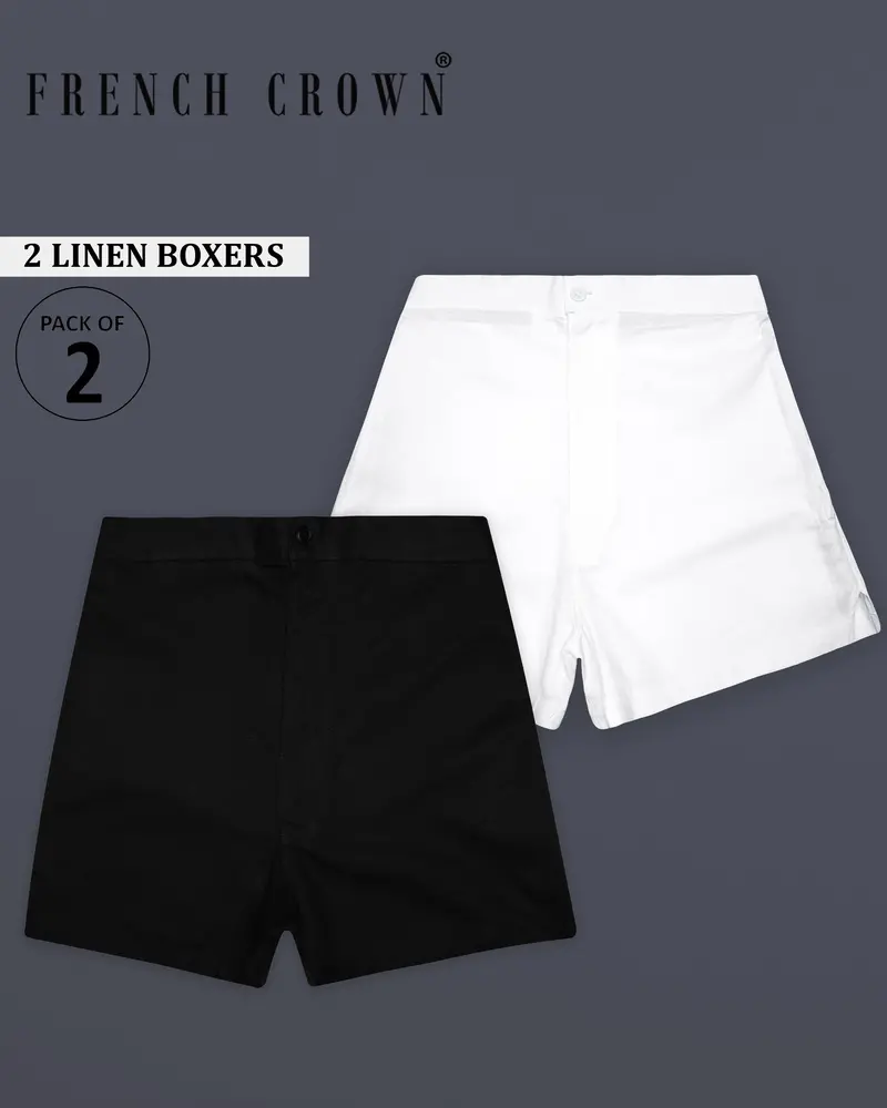 Noiralba-Jade Black And Bright White Luxurious Linen Boxers 1