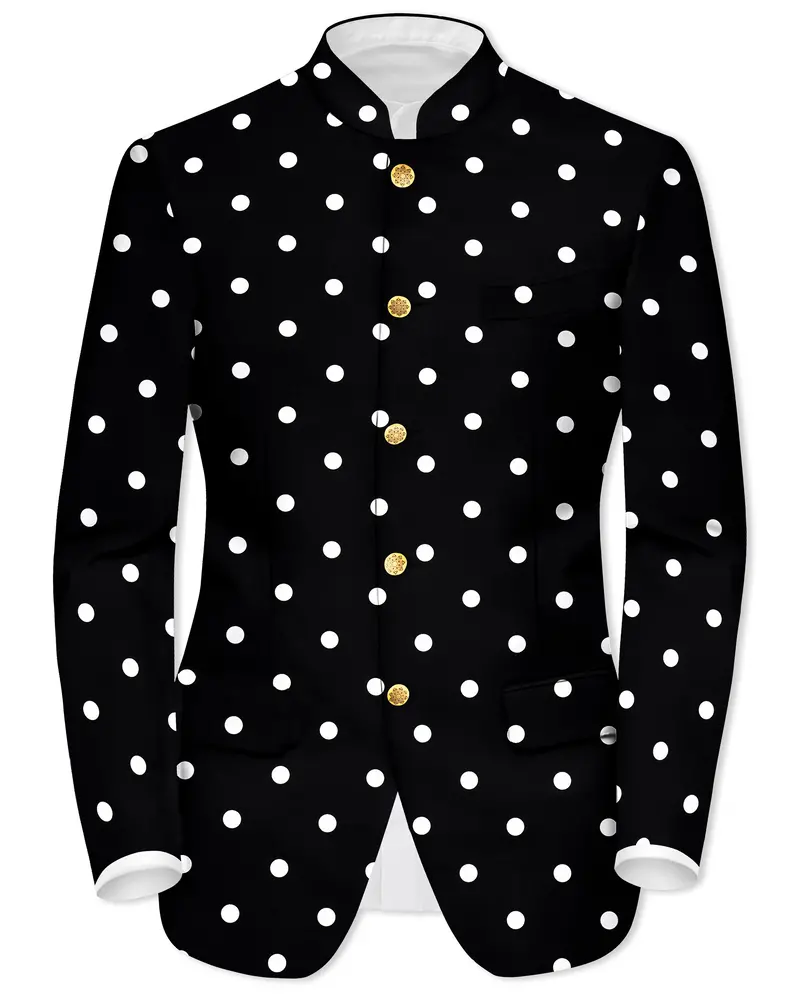 Noirdot-Jade Black Dots Polka Printed Premium Cotton Bandhgala Blazer 1