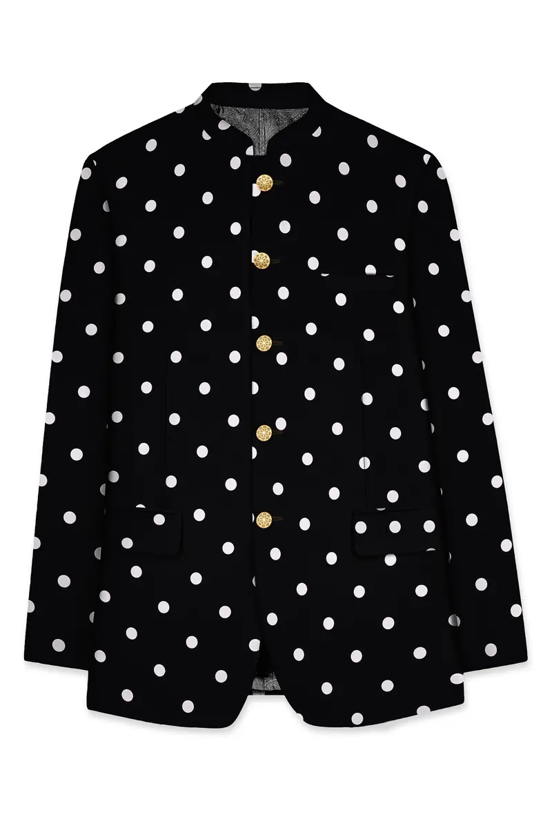 Noirdot-Jade Black Dots Polka Printed Premium Cotton Bandhgala Blazer 6