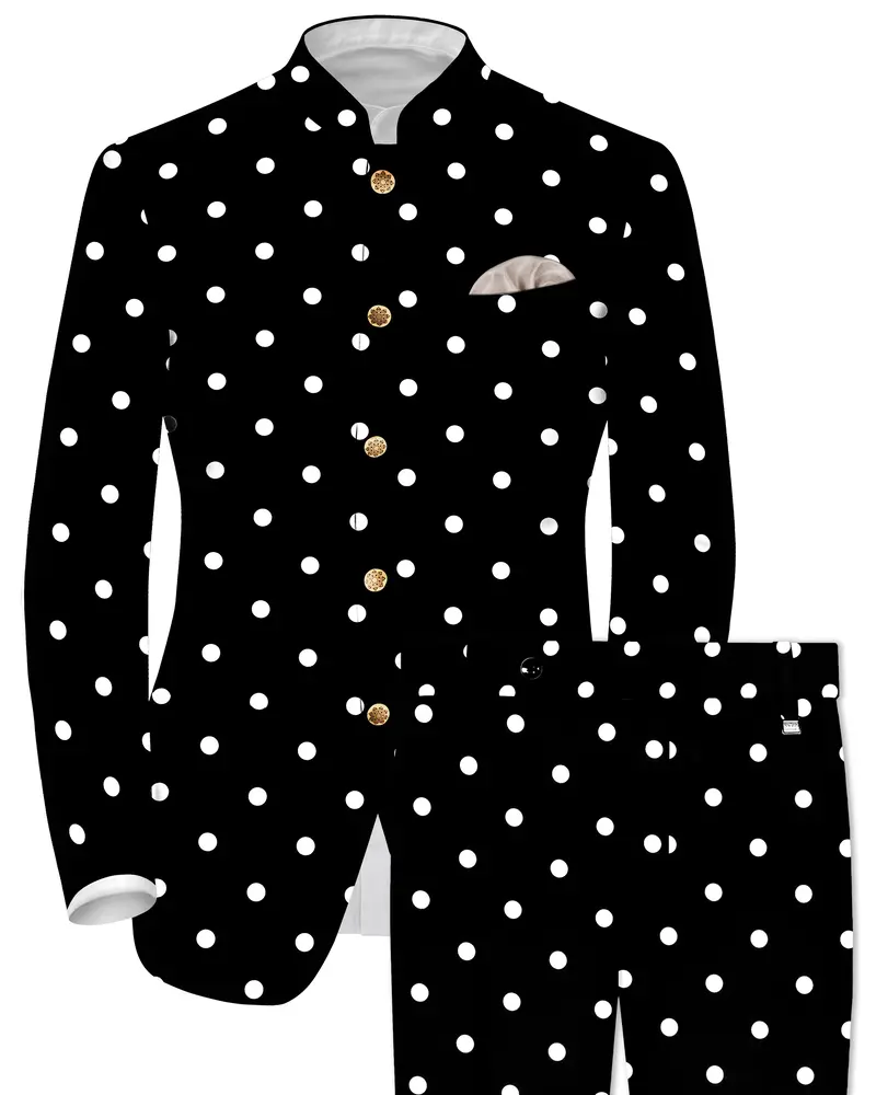 Noirdot-Jade Black Polka Dots Premium Cotton Bandhgala Suit 1