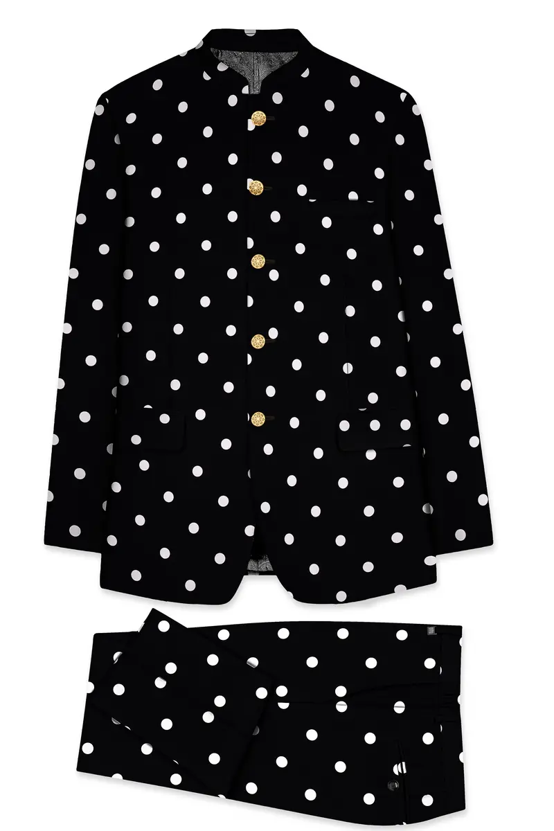 Noirdot-Jade Black Polka Dots Premium Cotton Bandhgala Suit 10