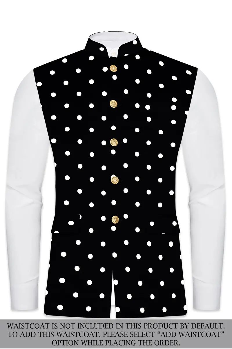 Noirdot-Jade Black Polka Dots Premium Cotton Bandhgala Suit 15