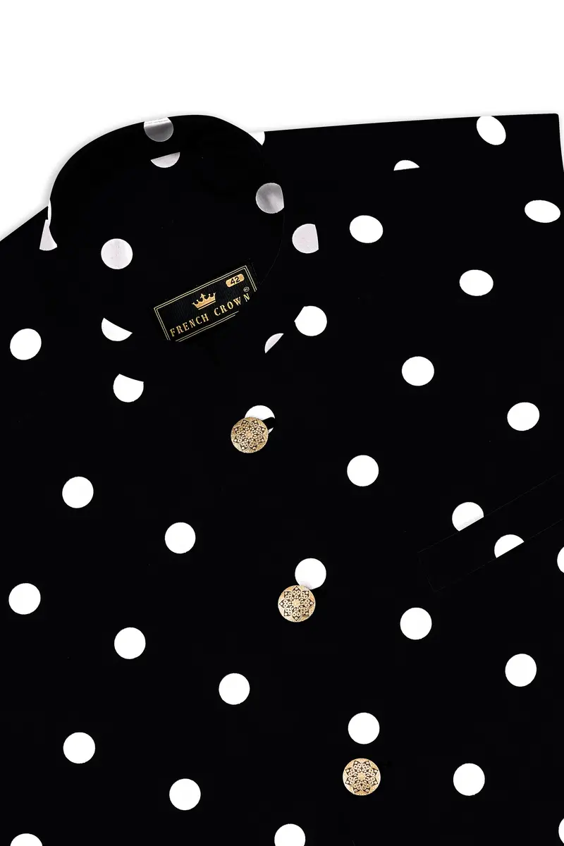 Noirdot-Jade Black Polka Dots Premium Cotton Bandhgala Suit 17