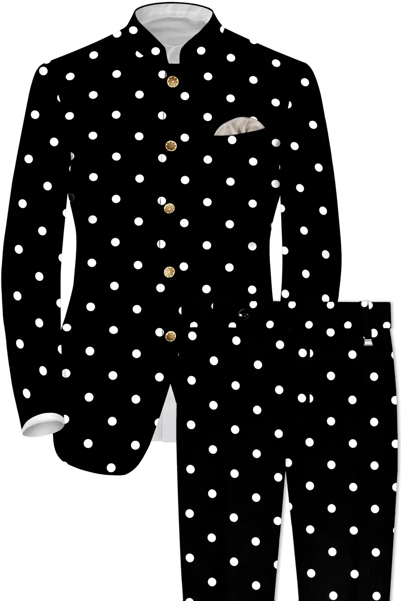 Noirdot-Jade Black Polka Dots Premium Cotton Bandhgala Suit 2