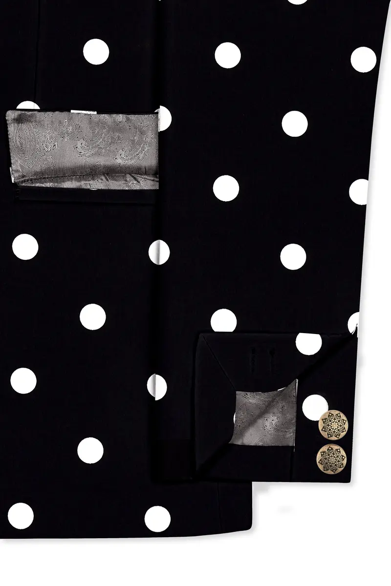 Noirdot-Jade Black Polka Dots Premium Cotton Bandhgala Suit 6