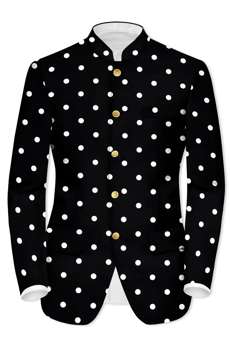 Noirdot-Jade Black Polka Dots Premium Cotton Bandhgala Suit 9