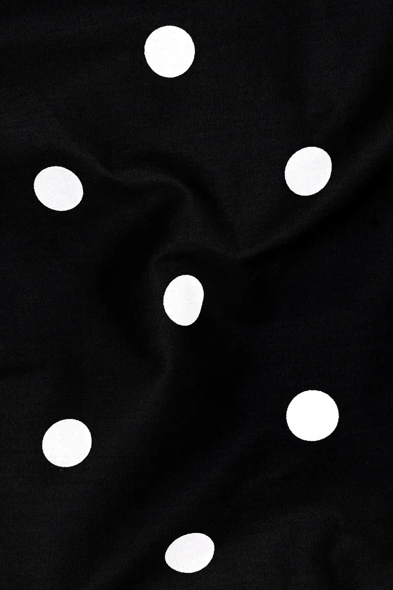 Noirdot-Jade Black Polka Dots Printed Premium Cotton Peak Lapel Tuxedo Blazer 3