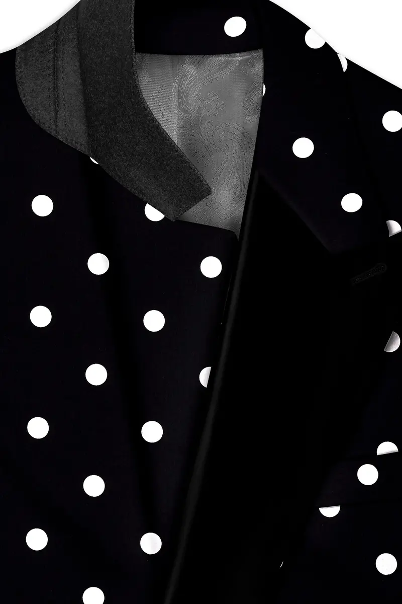 Noirdot-Jade Black Polka Dots Printed Premium Cotton Peak Lapel Tuxedo Blazer 4