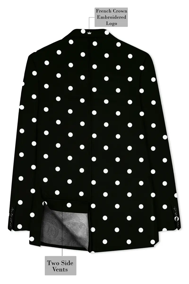 Noirdot-Jade Black Polka Dots Printed Premium Cotton Peak Lapel Tuxedo Suit 10