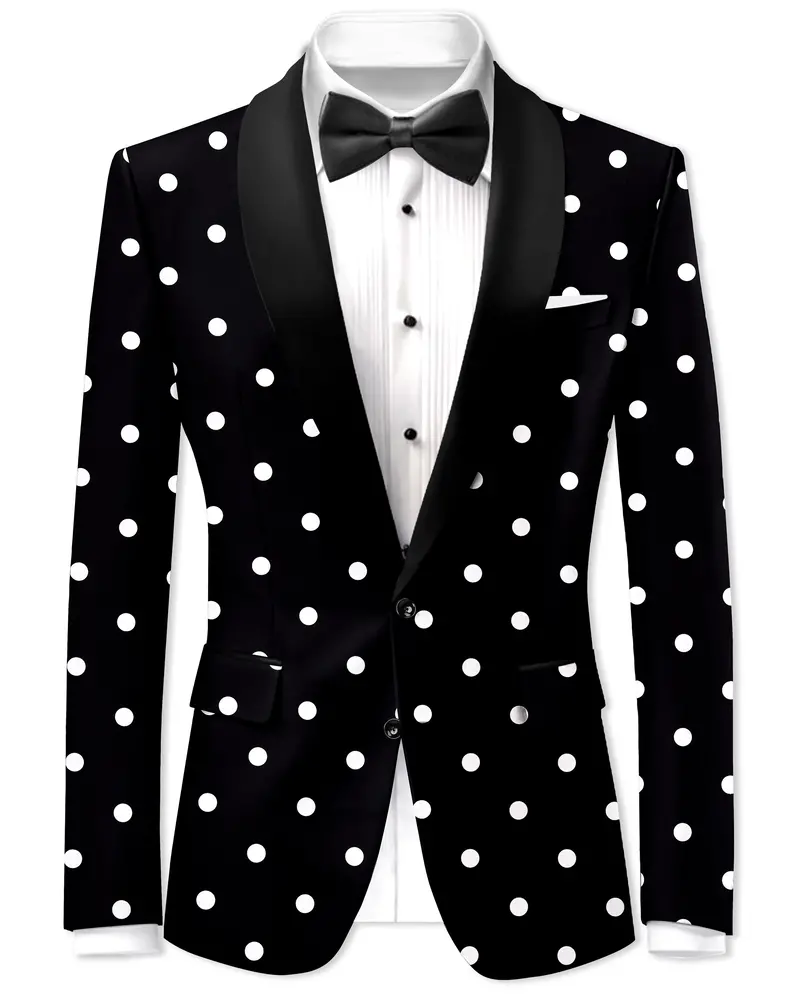 Noirdot-Jade Black Polka Dots Printed Premium Cotton Tuxedo Blazer 1