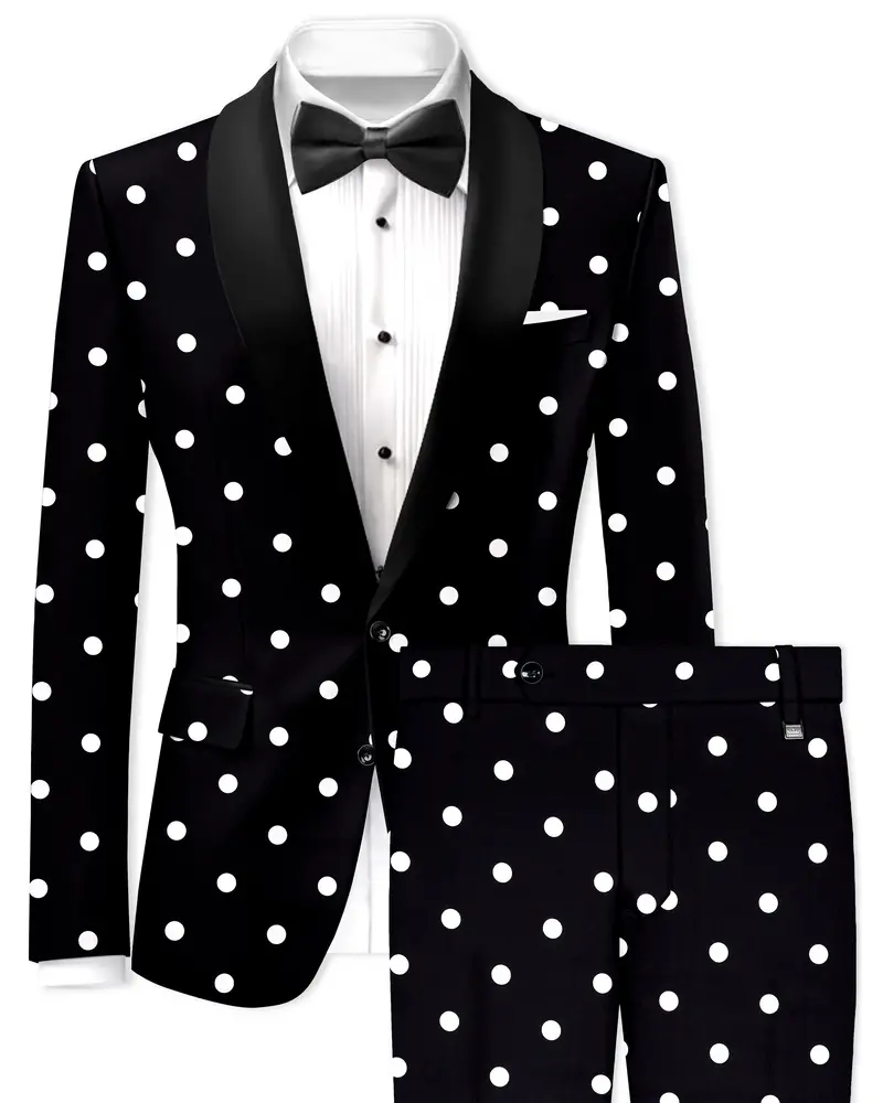 Noirdot-Jade Black Polka Dots Printed Premium Cotton Tuxedo Suit 1